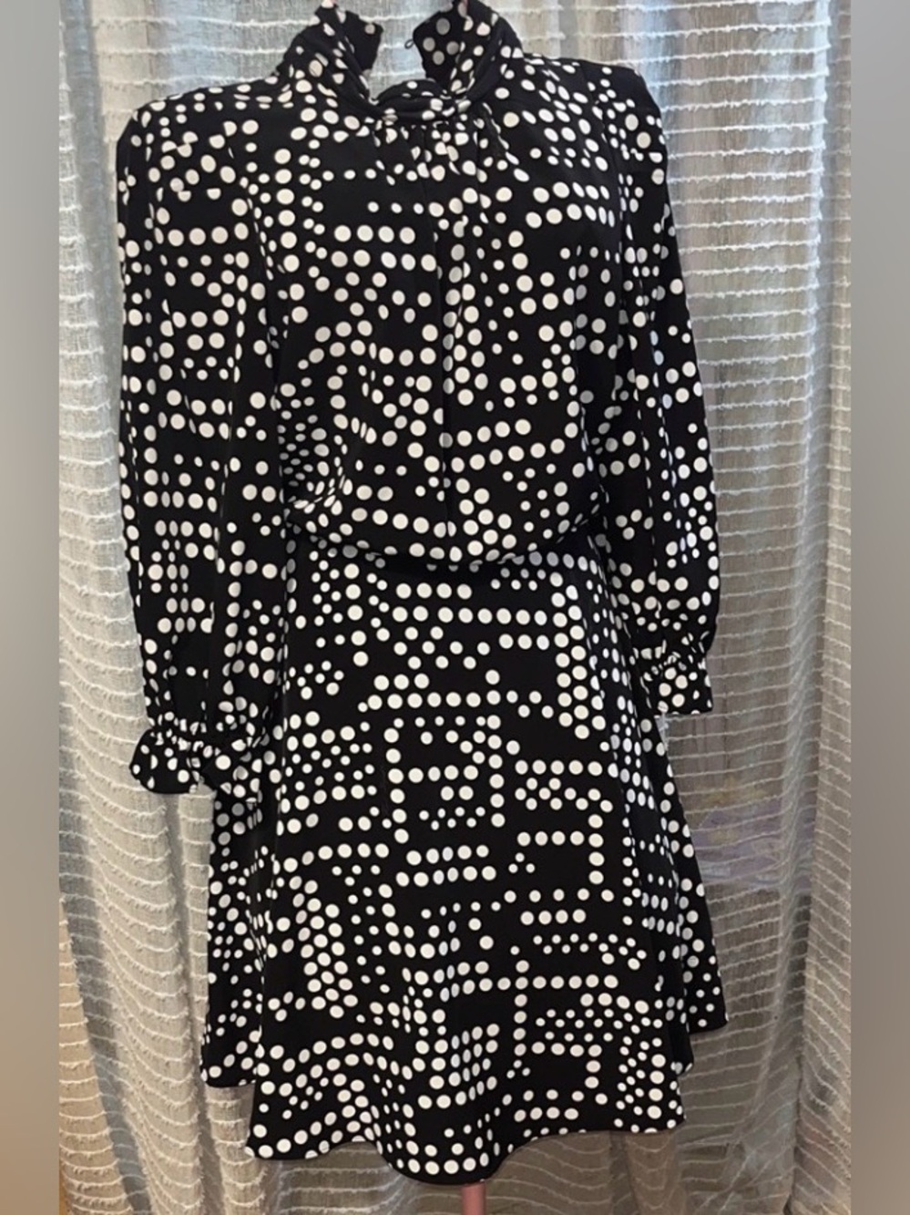 Karl Lagerfeld Paris Black & White Polka Dot Long Sleeve Dress